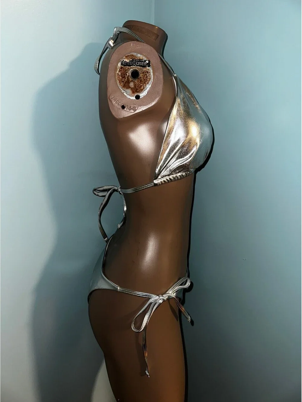 Silver Metallic Two-Piece Bikini Swimsuit Size Large